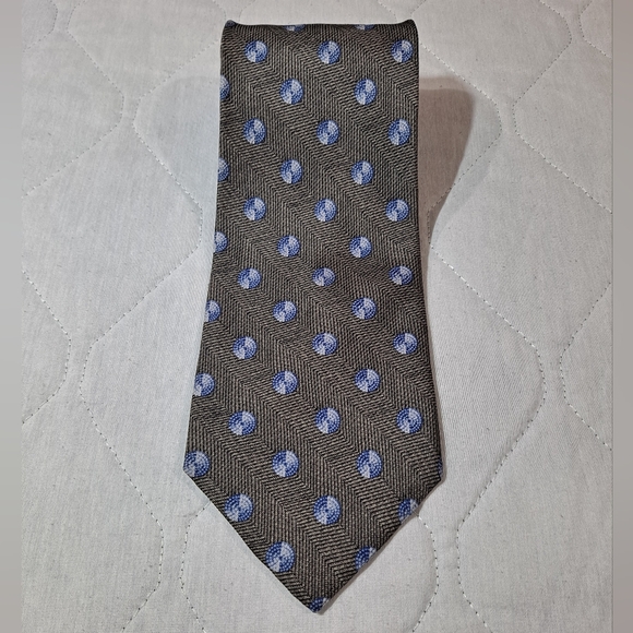 Calvin Klein Woven 💯 Silk Designer Necktie 58"x4" Gray w/ Blue Dots Made in USA - Picture 6 of 9